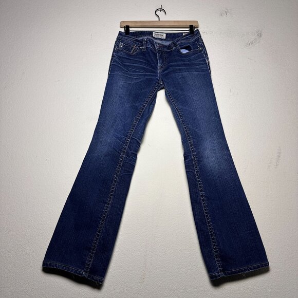 Mek Denim Denim - Y2K Mek Denim Jean Pant Women 30x34 Moscow Slim Boot Flared Distressed Blue